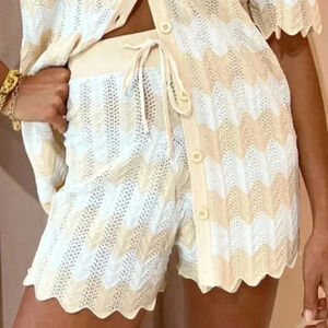By Johnny Elba‎ Stripe Shorts In Neutral Stripe Crochet Shorts Size Medium